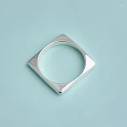 Cluster Rings FoYuan Silver Colour Fashion Personalised Smooth Square Ring Women's Korean Edition Design Cool Style Geometric Jewellery