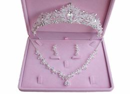 Bridal Accessories 2021 Silver Crystal Bridal Jewellery Sets Necklace Earrings Crown Wedding Jewellery Accessories Christmas Gift5274414