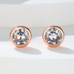 Stud Earrings Delicate White Zircon Round For Women Men Rose Gold Color Minimalist Small Ear Studs Unisex Wedding Party Jewelry
