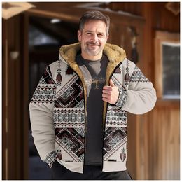 Mens Zipper Long Sleeve Hoodies Coat Jacket Aztec Bohemia Retro Casual Winter For MenWomen Clothing Sweatshirt Outerwear 240109