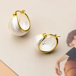 Hoop Earrings Retro 925 Sterling Silver Punk Style Brushed Ball Women's Fashion Luxury Party Jewellery Gold