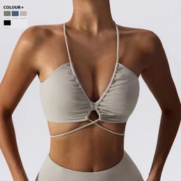 Yoga Outfit Women Sexy V-Neckline Bra Solid Color Drawstring Straps Sports Underwear Buttery Soft Gym Top Female Workout Clothes