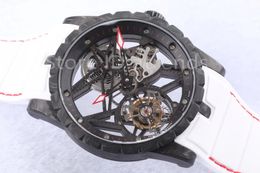 Top stilvolle mechanische Handaufzugsuhr für Herren, Karbonfaser-Zifferblatt, Saphirglas, 42 mm, klassisches Design, echte Tourbillon-Armbanduhr, lässige Kautschukarmbanduhr, RD11