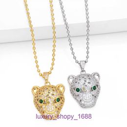 Car tires's Amulette necklace Luxury fine Jewellery New hip hop HIPHOP diamond studded leopard head pendant with exaggerated personality and With Original Box