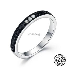 Cluster Rings YEZOXA Black Cubic Zirconia 925 Sterling Silver 3 Stone Love Band Ring For Women Size #6 #7 #8 YQ240109