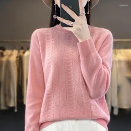 Women's Sweaters Autumn And Winter 2024 Half High Collar Pullover Merino Wool Knitted Top Casual Loose Cashmere Sweater