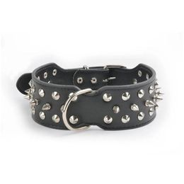 Dog Collars Leashes Adjustable Wide Spiked Collar Rivet Pu Leather Cat Durable Spike Studded Pet For Small Medium Large Breed Drop Del Otng9