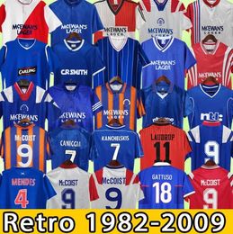 87 90 92 93 94 95 96 97 99 99 01 08 Glasgow Rangers FC 레트로 축구 유니폼 Gerrard Gascoigne Laudrup Gerrard McCoist 축구 유니폼 1982 82 83