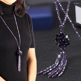 Pendant Necklaces Korean Crystal Bead Long Necklace Women Autumn Winter Joker Sweater Chain Fashion 2024 Kpop Tassel Neck Decoration