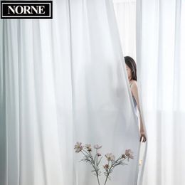 NORNE Top Quality Luxurious Chiffon Solid White Sheer Curtains for Living Room Bedroom Decoration Window Voiles Tulle Curtain 240109