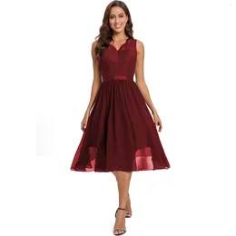 Casual Dresses Women's Elegant V Neck Sleeveless Floral Lace Chiffon Party Bridesmaid A Line Dress