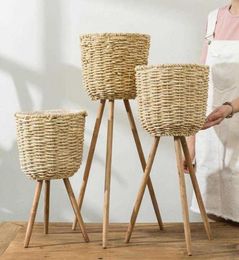 Floor Vase Plant Stand wickerwork Flower Pot Holder Display Potted Rack Rustic Decor T2001041781680