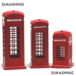 Decorative Objects Figurines London Telephone Booth Red Die Cast Money Box Piggy Bank Uk Souvenir S For Kids Home Christmas Decora Dhju4