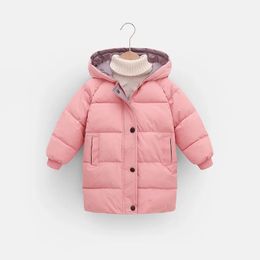 210y 키즈 아래로 긴 외부웨어 겨울 면화 옷을 입은 옷 십대 소년 소녀 두껍게 따뜻한 파카 코트 큰 어린이 후드 재킷 240108