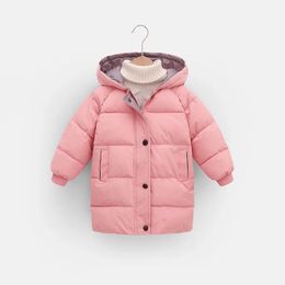 210Y Kids Down Long Outerwear Winter CottonPadded Clothes Teen Boys Girls Thicken Warm Parka Coats Big Children Hooded Jackets 240108