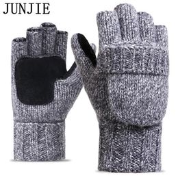 2017 Thick Male Fingerless Gloves Men Wool Winter Warm Exposed Finger Mittens Knitted Warm Flip Half Finger Gloves High Quality276F