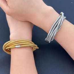 Bangle Elastic Multi Layer Gold Silver Unisex Premium Stainless Steel Bracelet 18K PVD Plated Hand Accessories