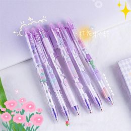 6pcs Purple Tulip Erasable Neutral Pens Kawaii Gel With Erasers Korean Stationery Students Girl Gift School Office Supplies