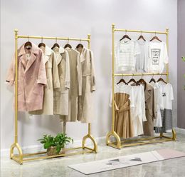 Gold clothing store iron clothing rack Commercial Furniture men039s and women039s wedding dress floor hanger metal double la9080439