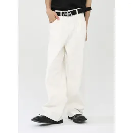 Men's Jeans 2024 Middle Waist Loose Straight For Men Simple Style Street Basic Wide Leg Denim Pants White Black