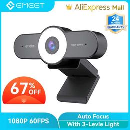 Webcams 60FPS 1080P HD Webcam Autofocus Streaming Web Camera EMEET C970L with Ring Light for PC/Zoom/Skype/Tiktok/MacL240105