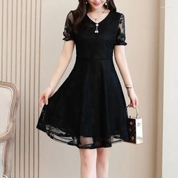 Party Dresses Elegant Fashion Sexy Mesh Lace V Neck Ladies Slim Short Sleeve Midi Dress For Women 2024 Summer Vestidos