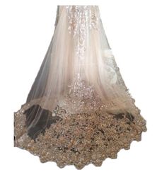 Bling Bling Champagne Wedding Veils Appliques Lace with Comb Bridal for Girls Cathedral Luxury Long Chapel Length Beaded2449211