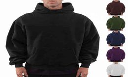 Customised Blank Heavyweight Plain Black Cotton Fce Thick No String 600 Gsm Knitted Drop Shoulder Hoodie4582964
