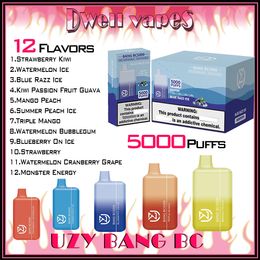 UZY Bang BC5000 Puff Disposable Vape 5K Puffs E Cigarettes Vaper 650mAh Rechargeable Battery Device 12ml Cartridge Pod Bar 0% 2% 3% 5% Level Kit Fast Ship Wholesaler