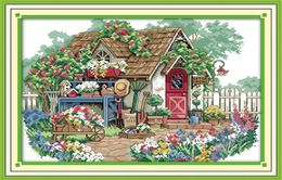 Flower cabin forest beauty house decor painting Handmade Cross Stitch Embroidery Needlework sets counted print on canvas DMC 14CT5589047