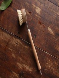 Natural Wooden Long Handle Pan Pot Brush Dish Bowl Washing Cleaning Brush Household Kitchen Cleaning Tools1864558