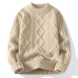 Men White O-Collar Sweaters Clothes Winter Vintage Sweater Men Coats Solid Striped Pullover Mens Turtleneck Autumn S-3XL 240108