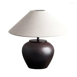 Table Lamps Japanese Ceramic LED Light Retro Linen Lampshade Creative Room Bedroom Bedside Decoration Desk Lights