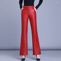 Women's Pants 2024 Winter Fall Women Stretchy High Waisted Red Black Flare Pu Leather Woman Clohtes 4xl 5xl Slim Trousers