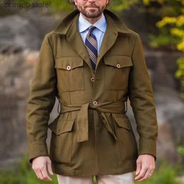 Men's Jackets 2023 Autumn Men's Multi Pocket Coat Mid length Slim Fit Thin Large Windbreaker Waist Wrapped Casual Coat T240109