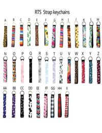 Neoprene Favour Wristlet Keychains Prints Strap Band Split Ring Chain Holder Hand Wrist Lanyard Keychain For GirlsWomen6497383
