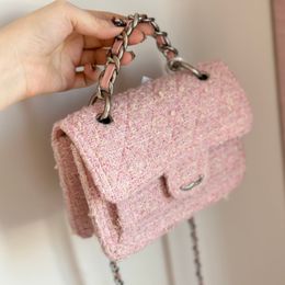 Yün şık kadın omuz 19cm tüvit elmas altın donanım metalik toka el çantası matelasse zincir crossbody makyaj çantası haberci sacoche