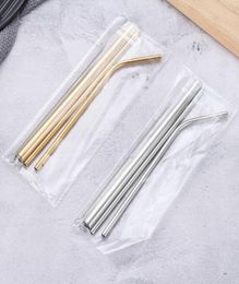 Portable Reusable Stainless Steel Straws 4pcs Set Straight Bent Straw Cleaning Brushs Drinking Kitchen Tools Wedding Gift8261472