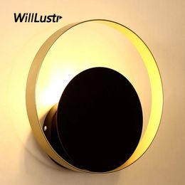 Creative Iron Wall Lamp Golden Metal Ring Sconce Hotel Cafe Bar Living Bedroom Bedside Black Round G9 Lighting