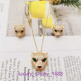 2024 Designer Car tires's Single Ring Cake Necklace Sterling Micro inlaid zirconium full personality domineering leopard head necklace set With Original Box