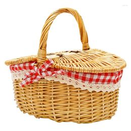Plates Country Style Wicker Picnic Basket Hamper With Lid And Handle & Liners For Picnics Parties Wedding Bbqs