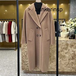 Luxury Coat Maxmaras 101801 Pure Wool Coat Autumn and Winter Stars Same Style Camel Double breasted Cashmere Coat High end Silhouette Long OutwearFFHM