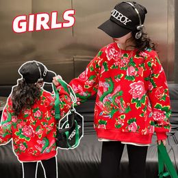 Big girls northeast flowers sweatshirt old kids round collar long sleeve pullover 2024 spring teenagers casual tops jumpers Z6598