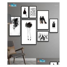 Paintings Watercolour Girl Canvas Print Painting Nordic Poster Fashion Wall Art Black And White Picture For Living Room Abstract Drop D Otq9D