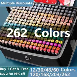 12/120//100/168/262 Colours Markers Set Art Painting Double Head Brush Pens Drawing Professional Manga School Supplies Stationery 240108