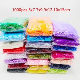Sets Hot 1000pcs/lot 5x7 7x9 9x12 10x15cm Drawstring Organza Bag Wedding Party Christmas Gift Bags Favor Jewelry Packaging Bags Pouch