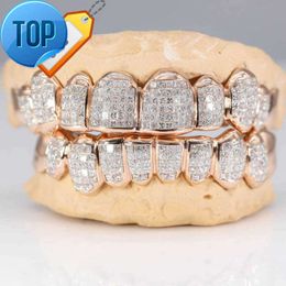 Bereal Jewelry 18 Karat vergoldeter Moissanit-Zähne-Grillz, unsichtbar, mit Princess-Schliff, 925er Silber, VVS, individueller Hip Hop Iced Out Grillz