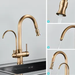 Kitchen Faucets Vidric Antique Sink Pure Faucet Pull Out Spout Cold Mixer Taps Deck Mount Purification C