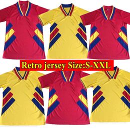 1994 Romania National Team Mens fan Soccer Jerseys HAGI RADUCIOIU POPESCU ROMANIA Home Yellow Away Red RETRO Football Shirt Short Sleeve