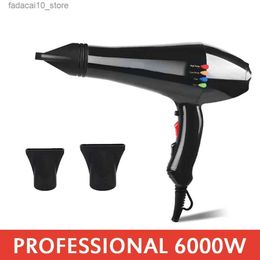 Hair Dryers 6000W Professional Hair Dryer Blowdryer for Salon High Speed Strong Wind 6 Gears Low Noise Lightweight Blower with 2 Nozzles Q240109